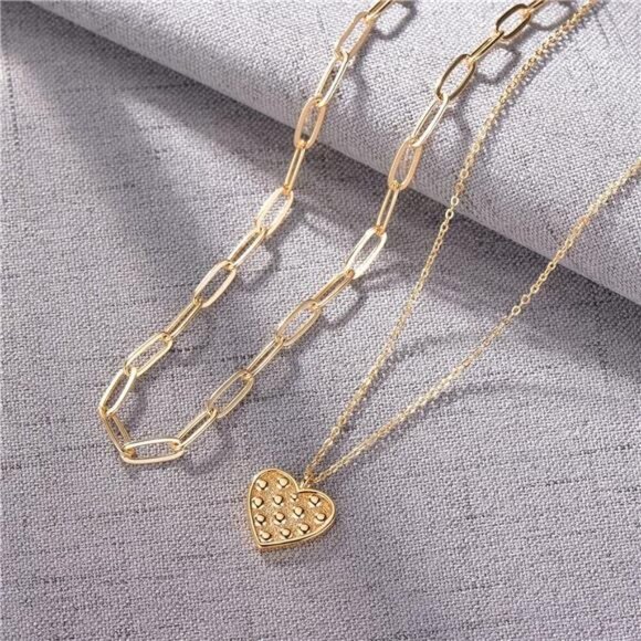 Heart Necklace Pendant Handmade 18k Gold Plated Dainty Gold Layering Long Women - Picture 4 of 8